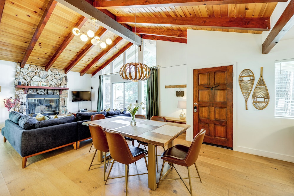 Game Room + Deck: Wooded Big Bear Lake Retreat