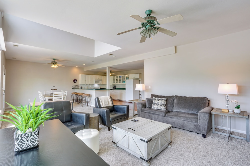 Dock Access + Lake View: Sunrise Beach Escape