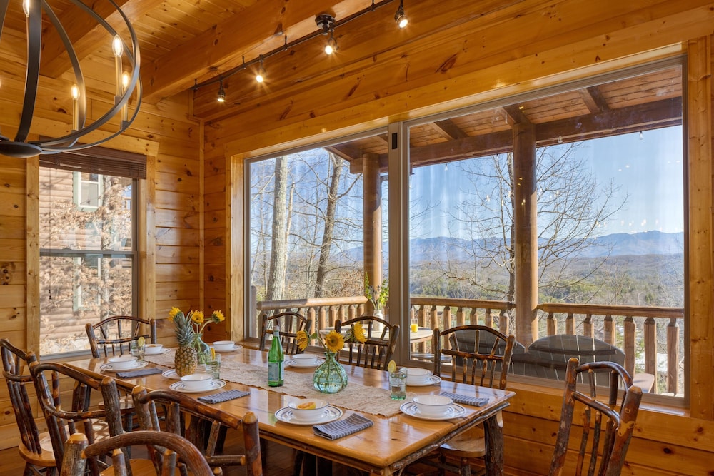 A View for All Seasons Luxe Smoky Mountain Cabin With Hot Tubs Game Room