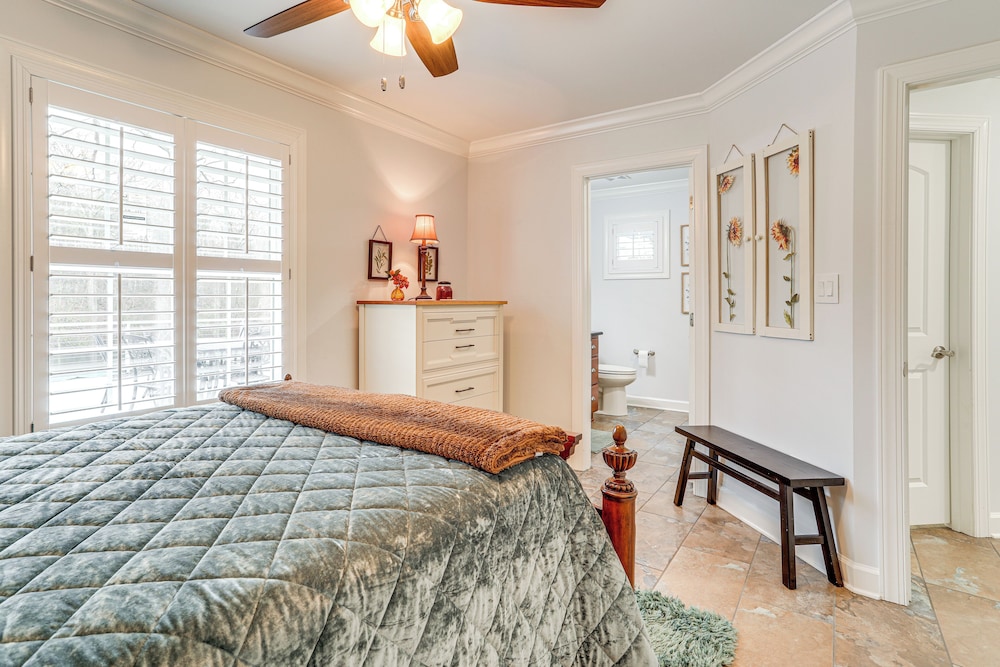 Firplace & Deck: Riverfront Heber Springs Home