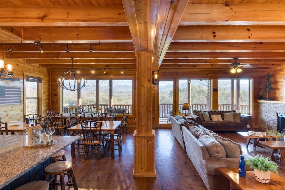 A View for All Seasons Luxe Smoky Mountain Cabin With Hot Tubs Game Room