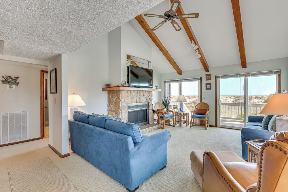 Deck & View: Oceanfront Oasis in Oak Island!