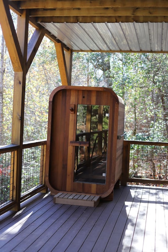 Modern Forest Retreat Sauna Fireplace Views