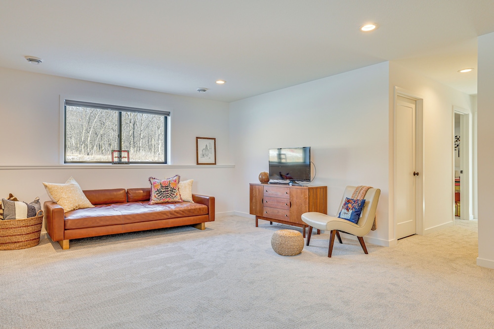 Deck w/ Forest Views: Modern Home in Rochester!