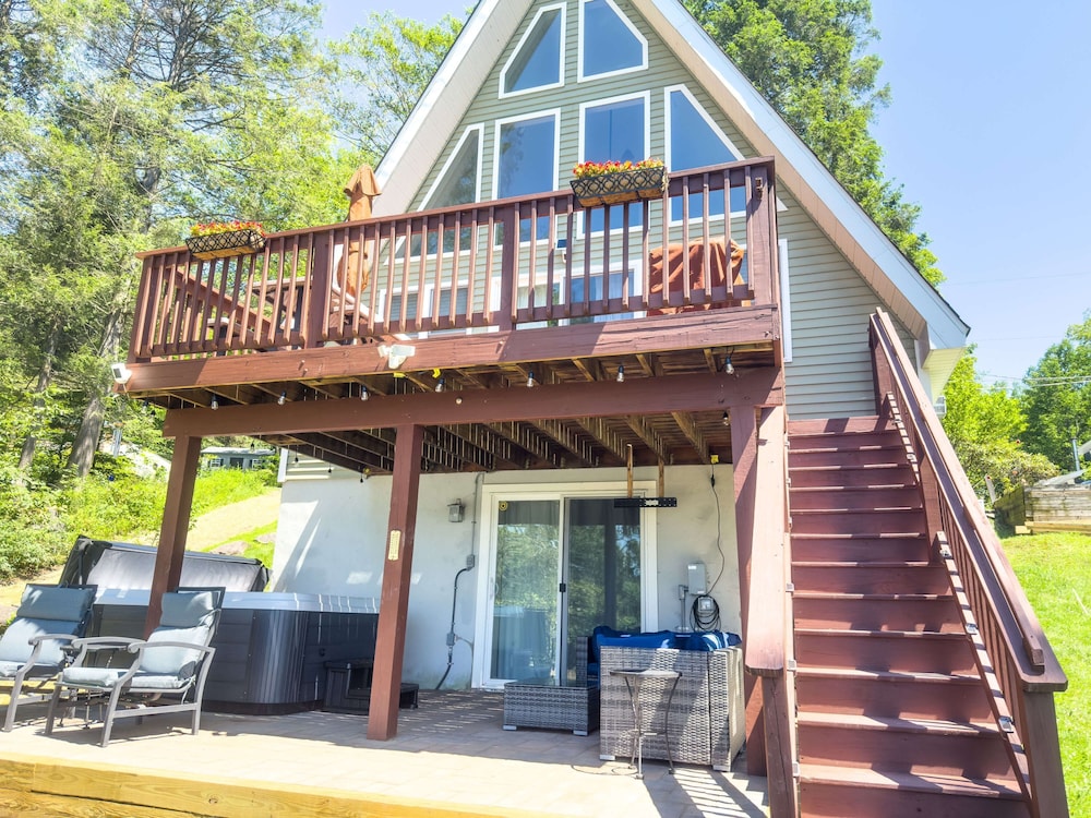 Lakefront A-frame Dock Kayaks Fire Place