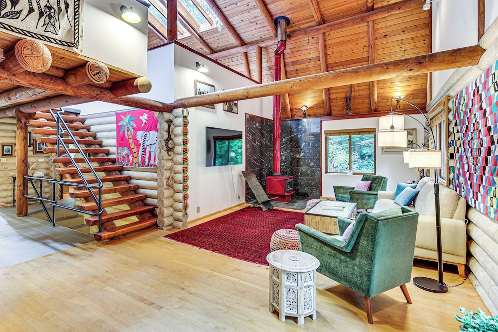 Lake Margaret Access: Boho Log Cabin w/ Backyard