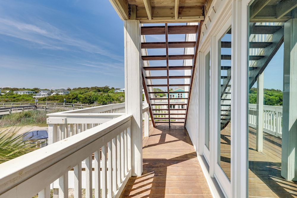 Deck & View: Oceanfront Oasis in Oak Island!