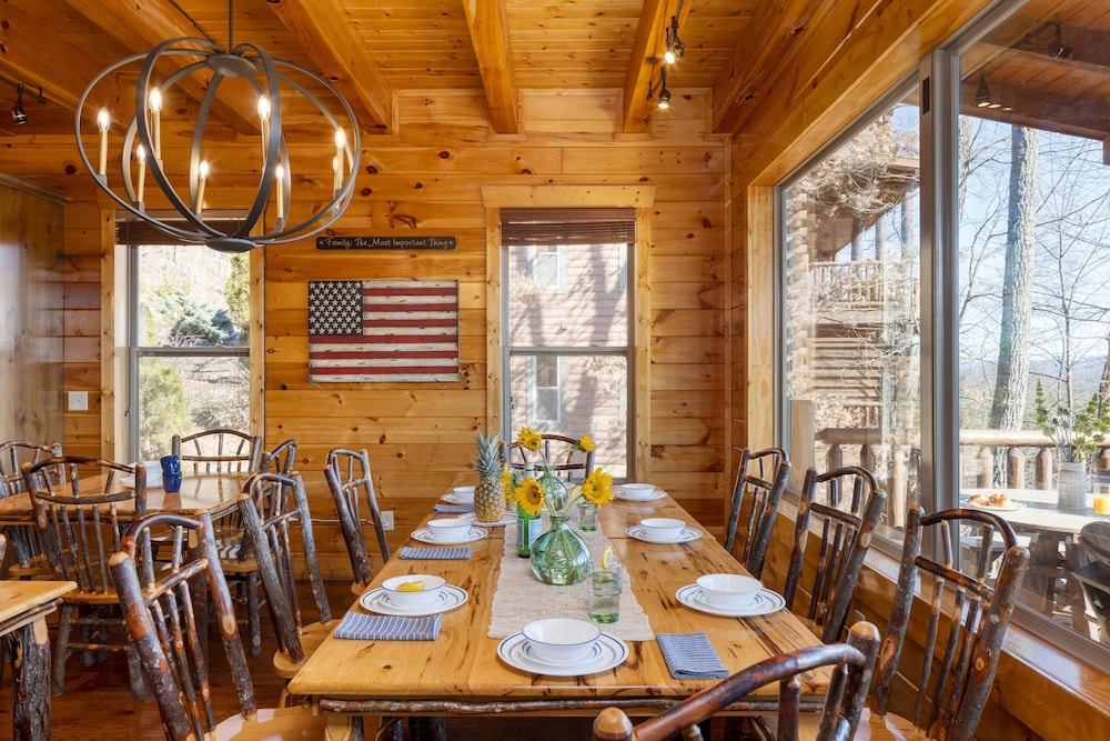 A View for All Seasons Luxe Smoky Mountain Cabin With Hot Tubs Game Room
