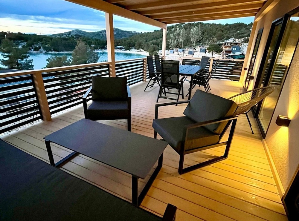 Tranquil Tides Drage Mobile Home With Terrace and Sea View