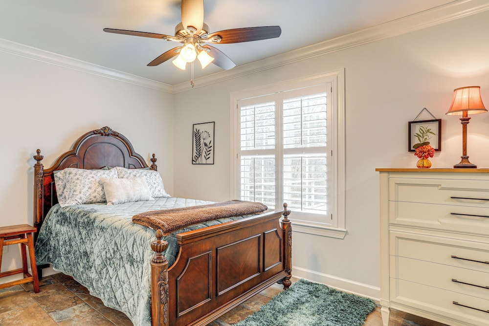 Firplace & Deck: Riverfront Heber Springs Home