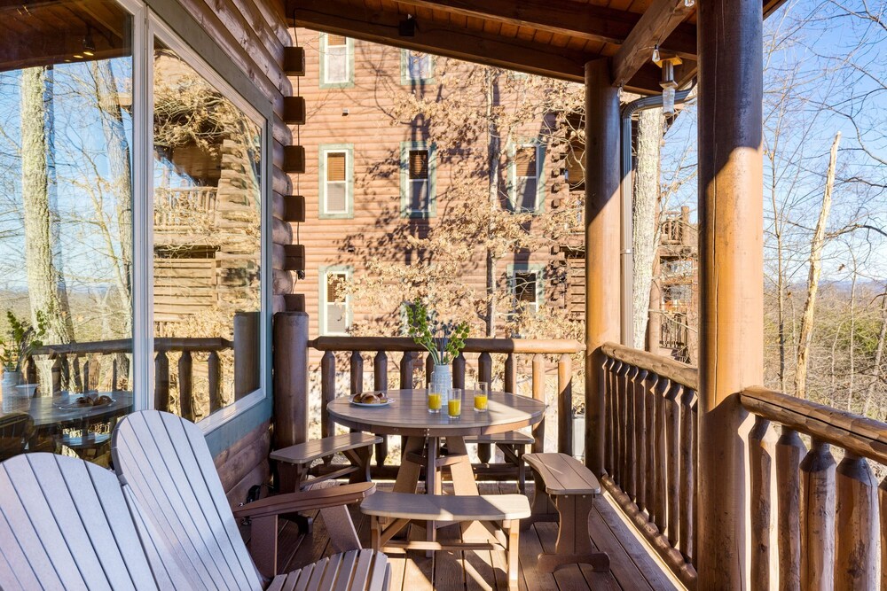 A View for All Seasons Luxe Smoky Mountain Cabin With Hot Tubs Game Room