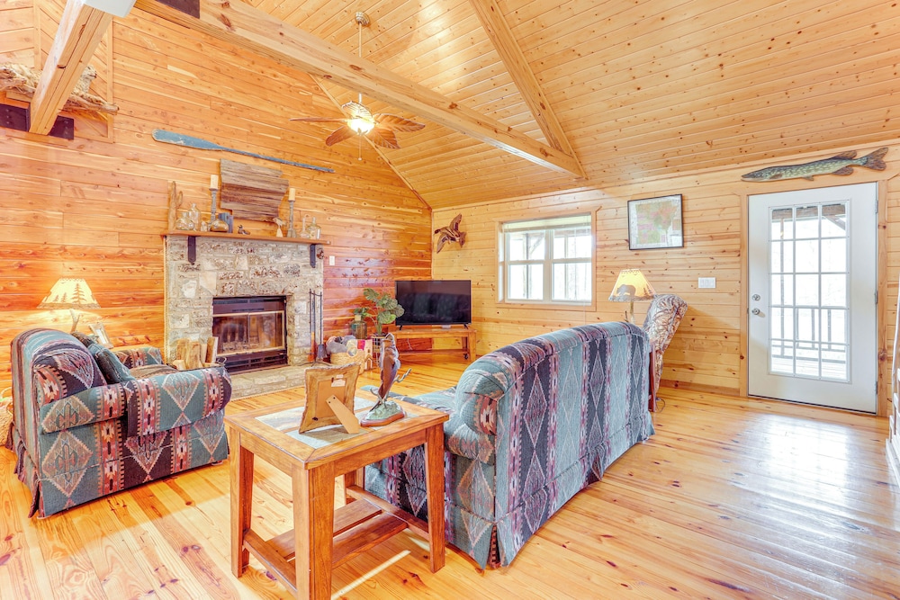 Fire Pit, Screened Deck: Riverfront Ozarks Cabin!