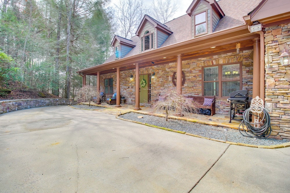 Game Room & Fire Pit: Riverfront Home in Ellijay!