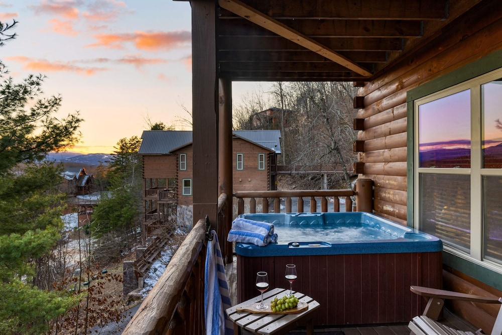 A View for All Seasons Luxe Smoky Mountain Cabin With Hot Tubs Game Room