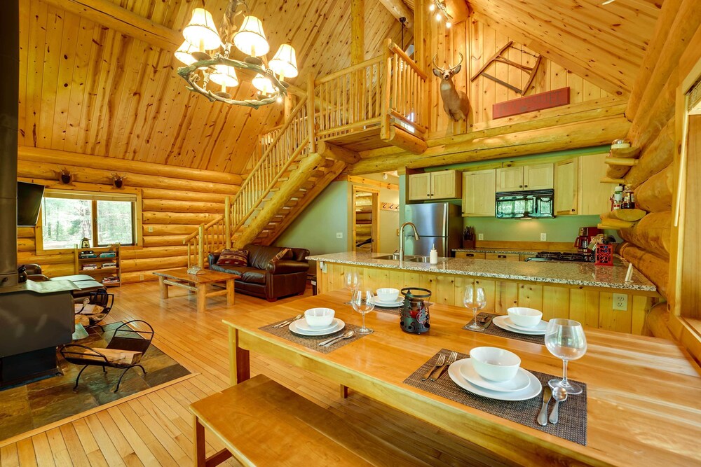 Secluded Log Cabin in NW Michigan: Hot Tub Deck - Property Image 13