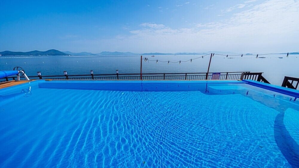 Blue and white pension view 4