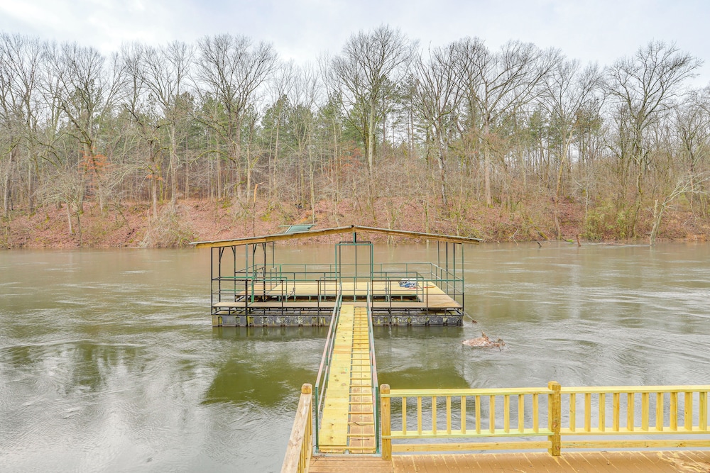 Firplace & Deck: Riverfront Heber Springs Home