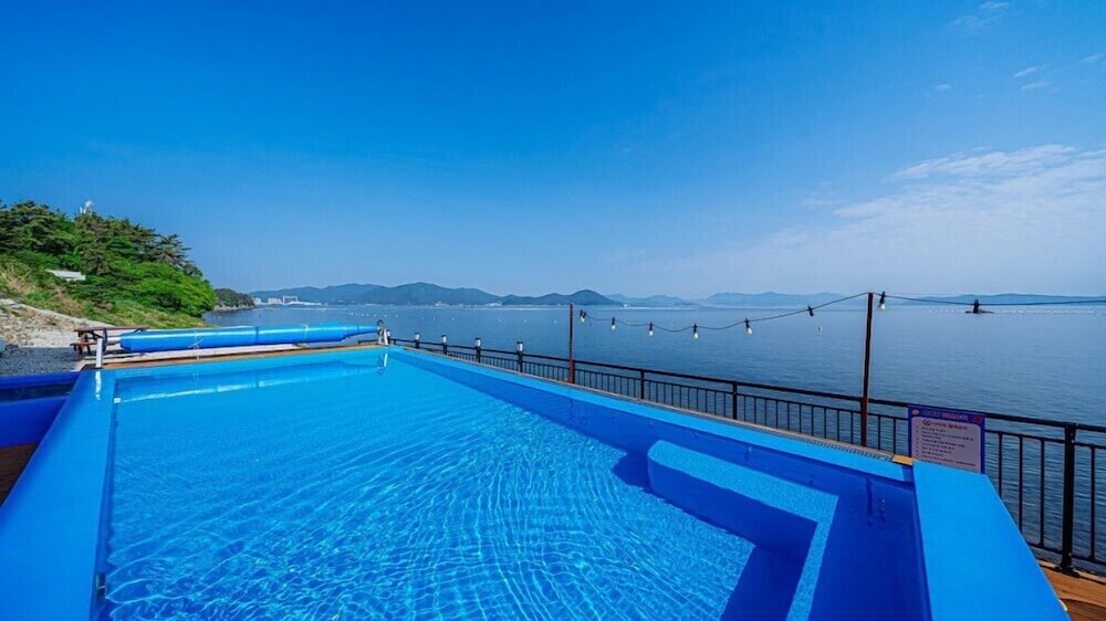 Blue and white pension view 5