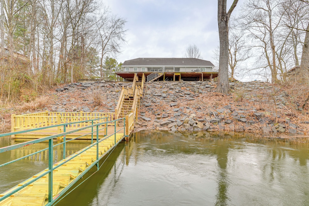 Firplace & Deck: Riverfront Heber Springs Home