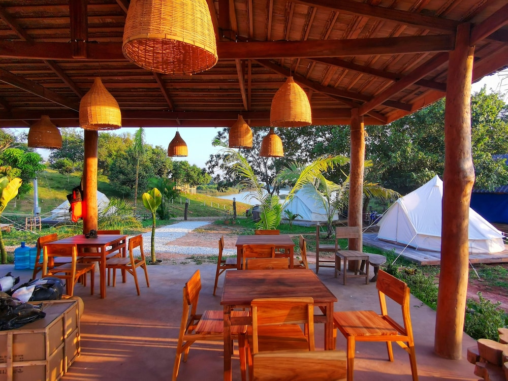 Sunset Nam Ngum tented resort view 2