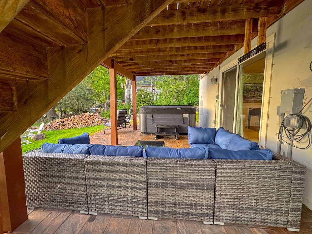 Lakefront A-frame Dock Kayaks Fire Place