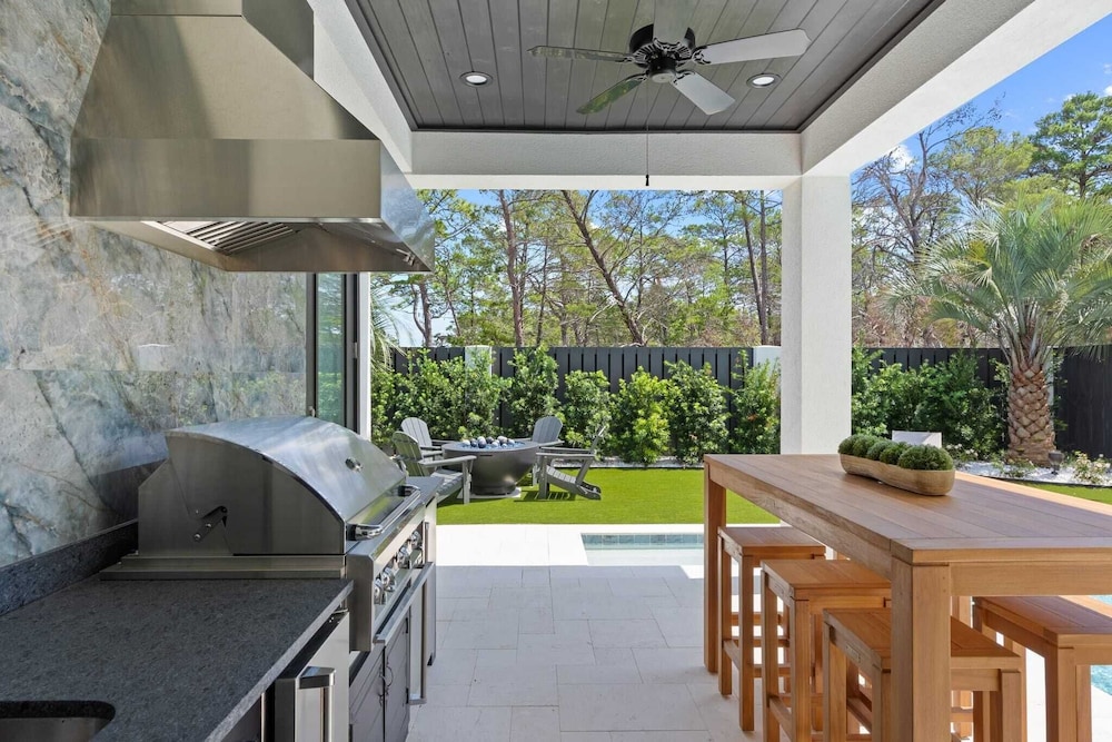 Luxe 30A Home w/ Pool, Outdoor Dining, Golf Cart, & Minutes to Beach