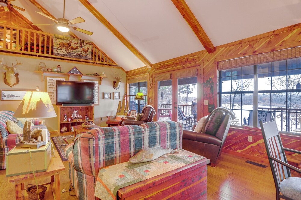 Deck & Fire Pit: Waterfront Cabin in Greers Ferry!