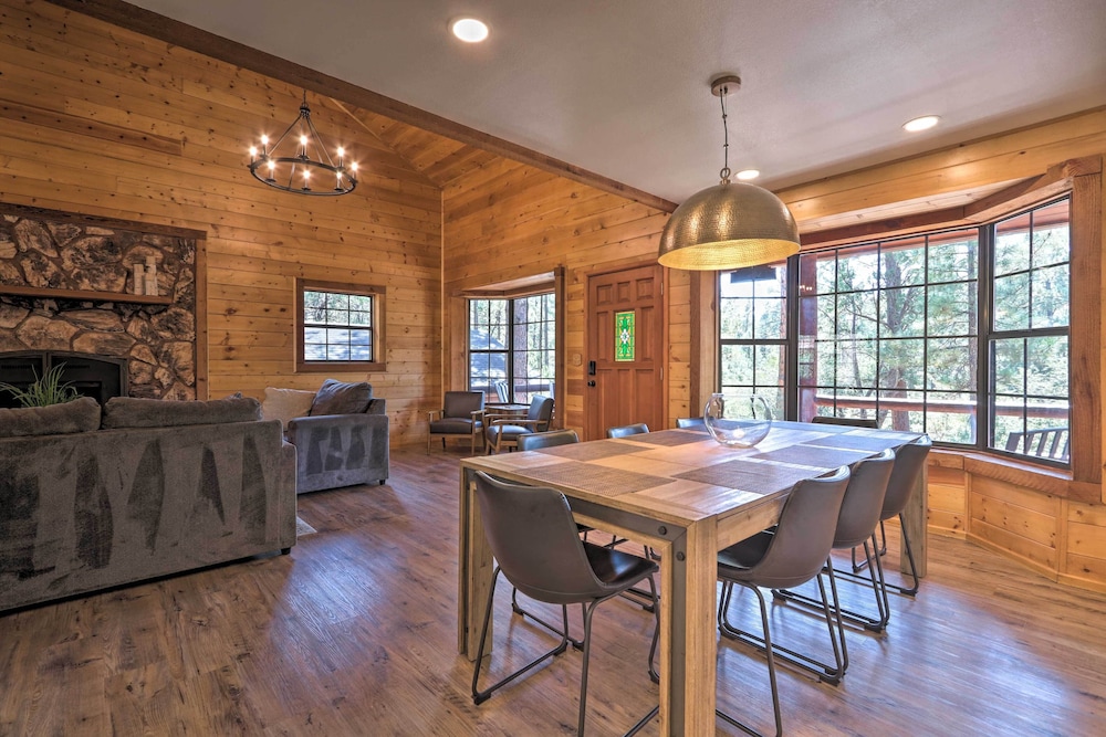 Deck, Games & Fire Pit: Modern Pine Cabin! view 2
