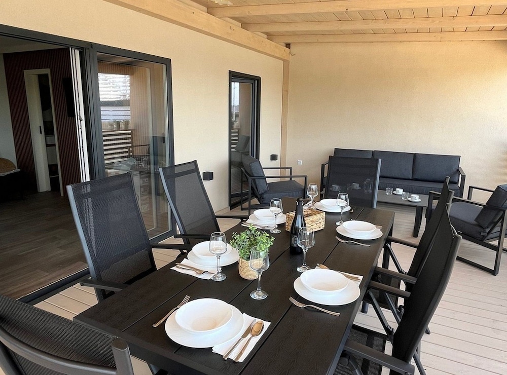 Tranquil Tides Drage Mobile Home With Terrace and Sea View