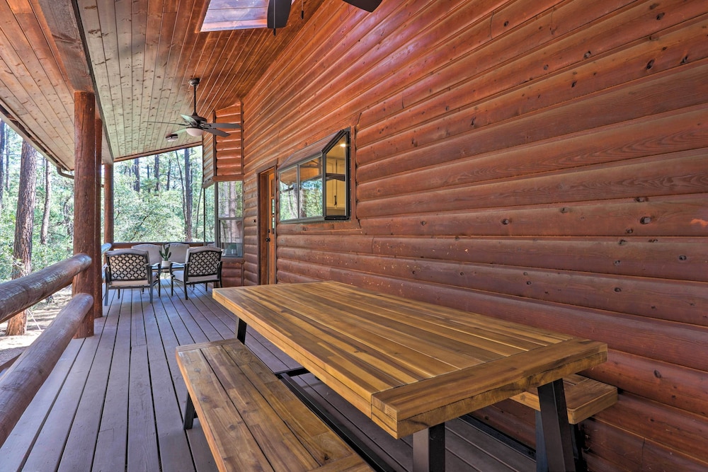 Deck, Games & Fire Pit: Modern Pine Cabin! view 3