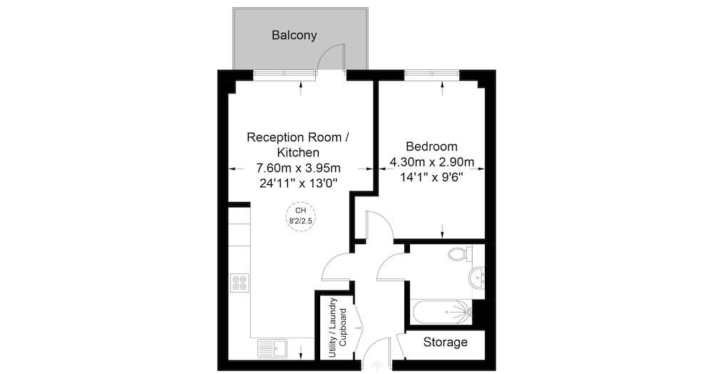 Skyline View 1 Bed Apartment Sleeps 2 - Balcony