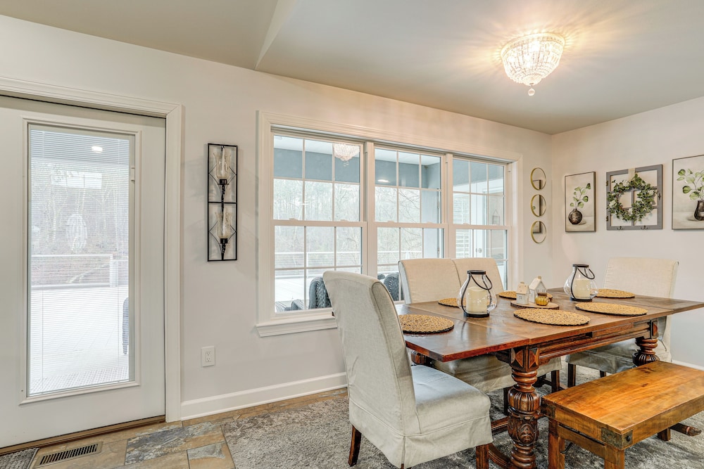 Firplace & Deck: Riverfront Heber Springs Home