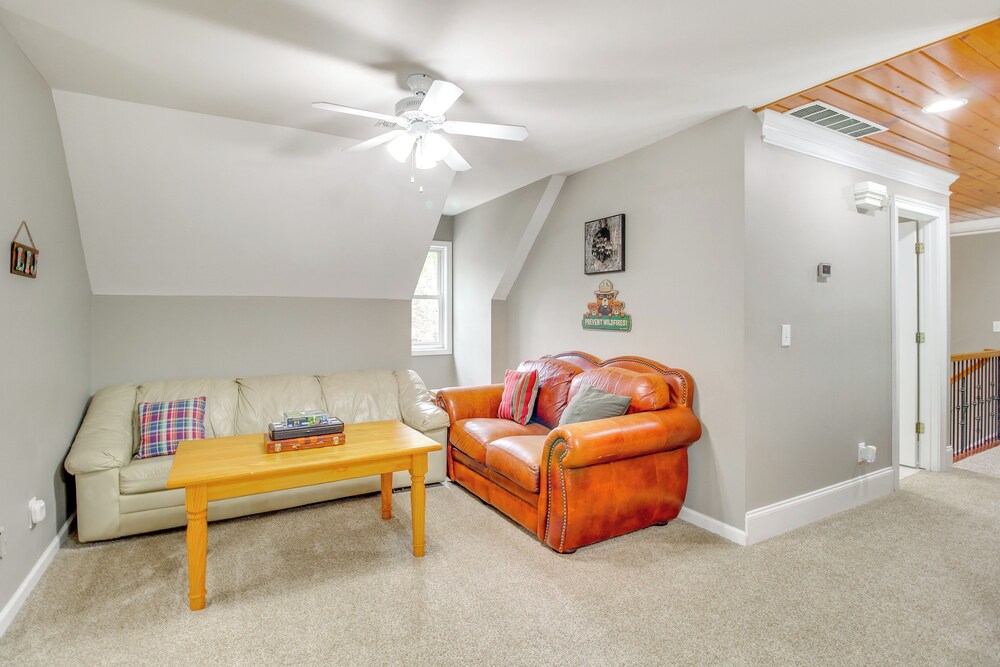Game Room & Fire Pit: Riverfront Home in Ellijay!