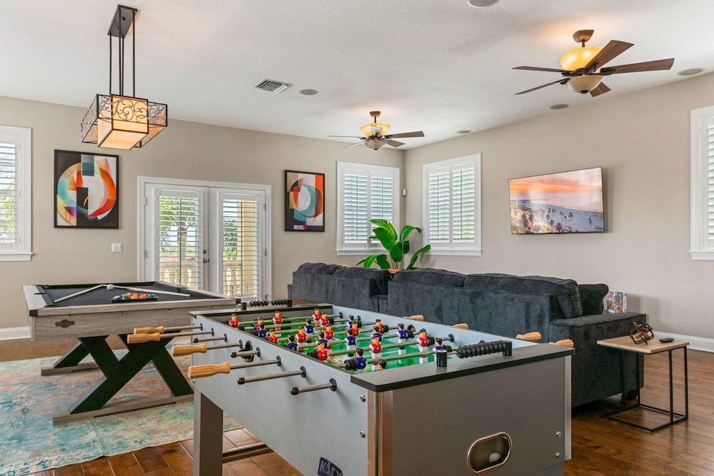 Waterfront Pool Pickleball Court Game Room