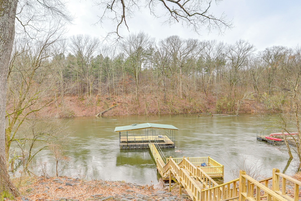 Firplace & Deck: Riverfront Heber Springs Home