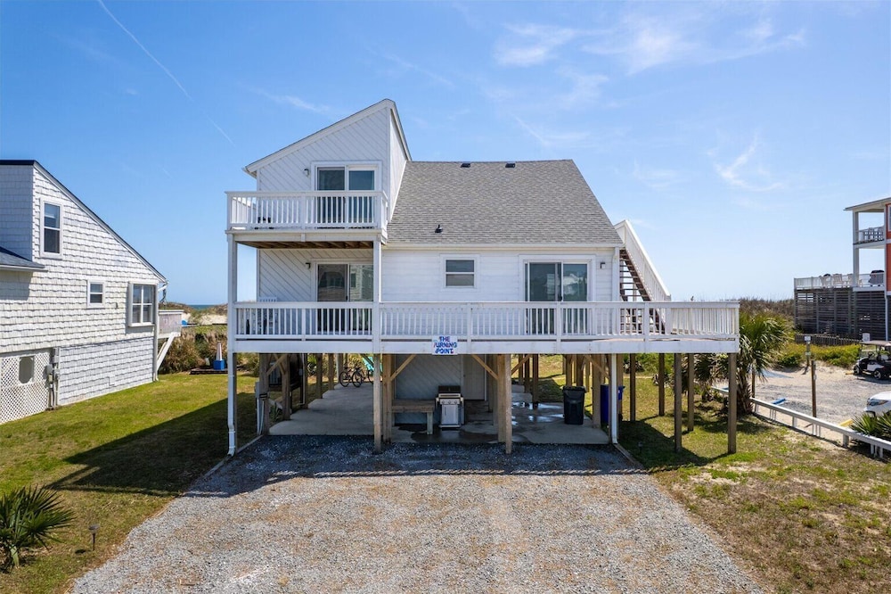 Deck & View: Oceanfront Oasis in Oak Island!