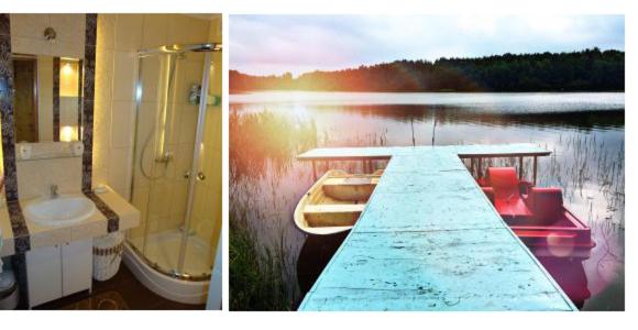 Domek Kamień nad jeziorem z jacuzzi