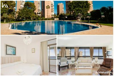 Beachfront apartment with panoramic sea views, private parking, swimming pools and mini golf