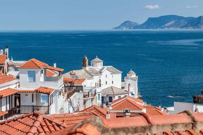 Skopelos port view home