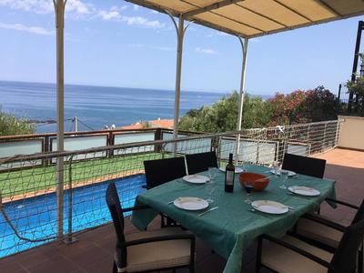 Villa con aire acondicionado, piscina climatizada y vistas al mar