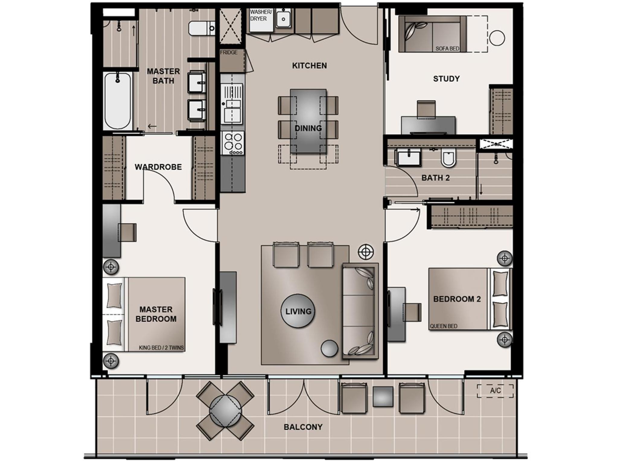 Two-Bedroom Suite with Study/Bedroom - Wilkinson