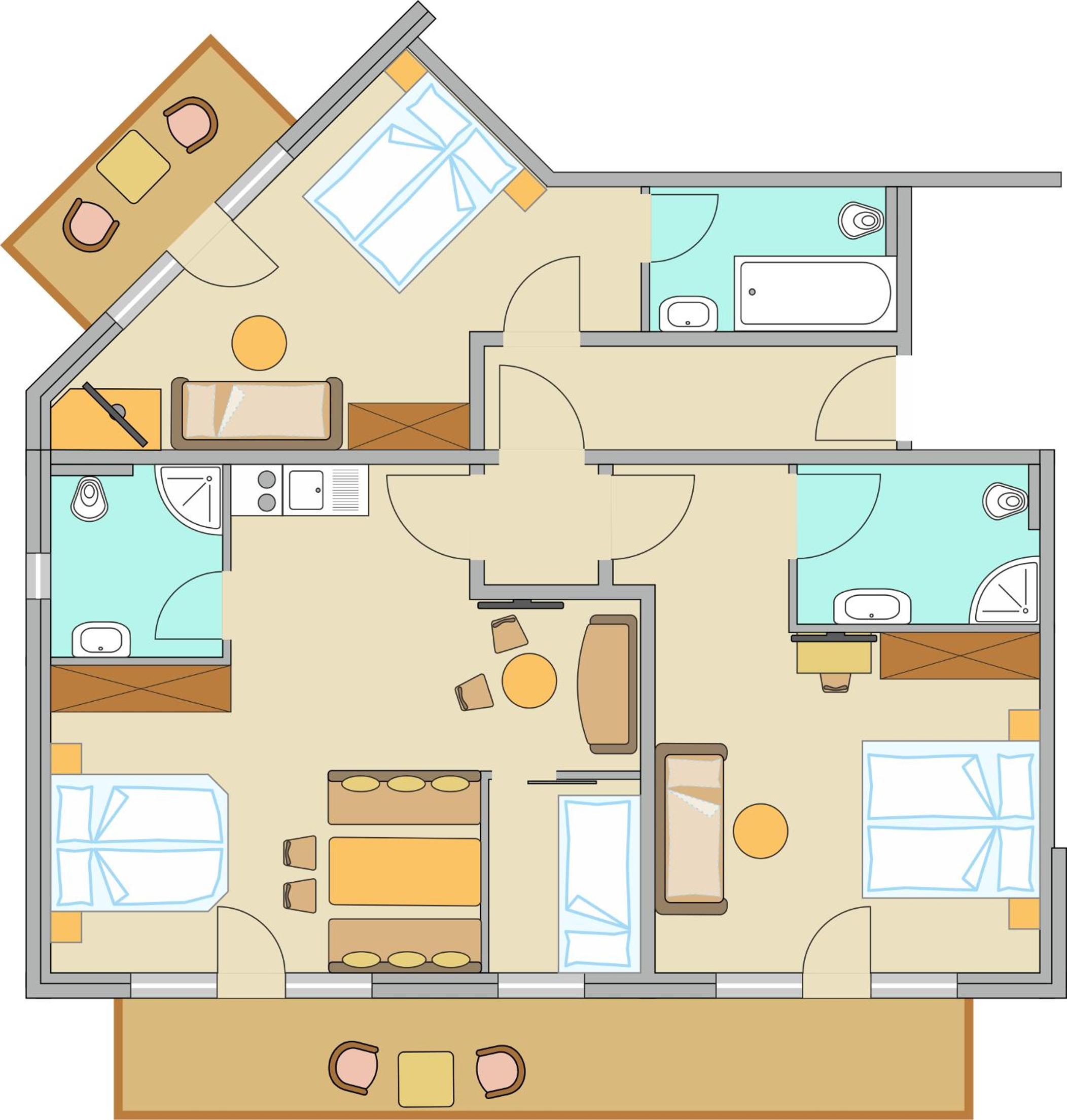 Three-Bedroom Apartment with Mountain View