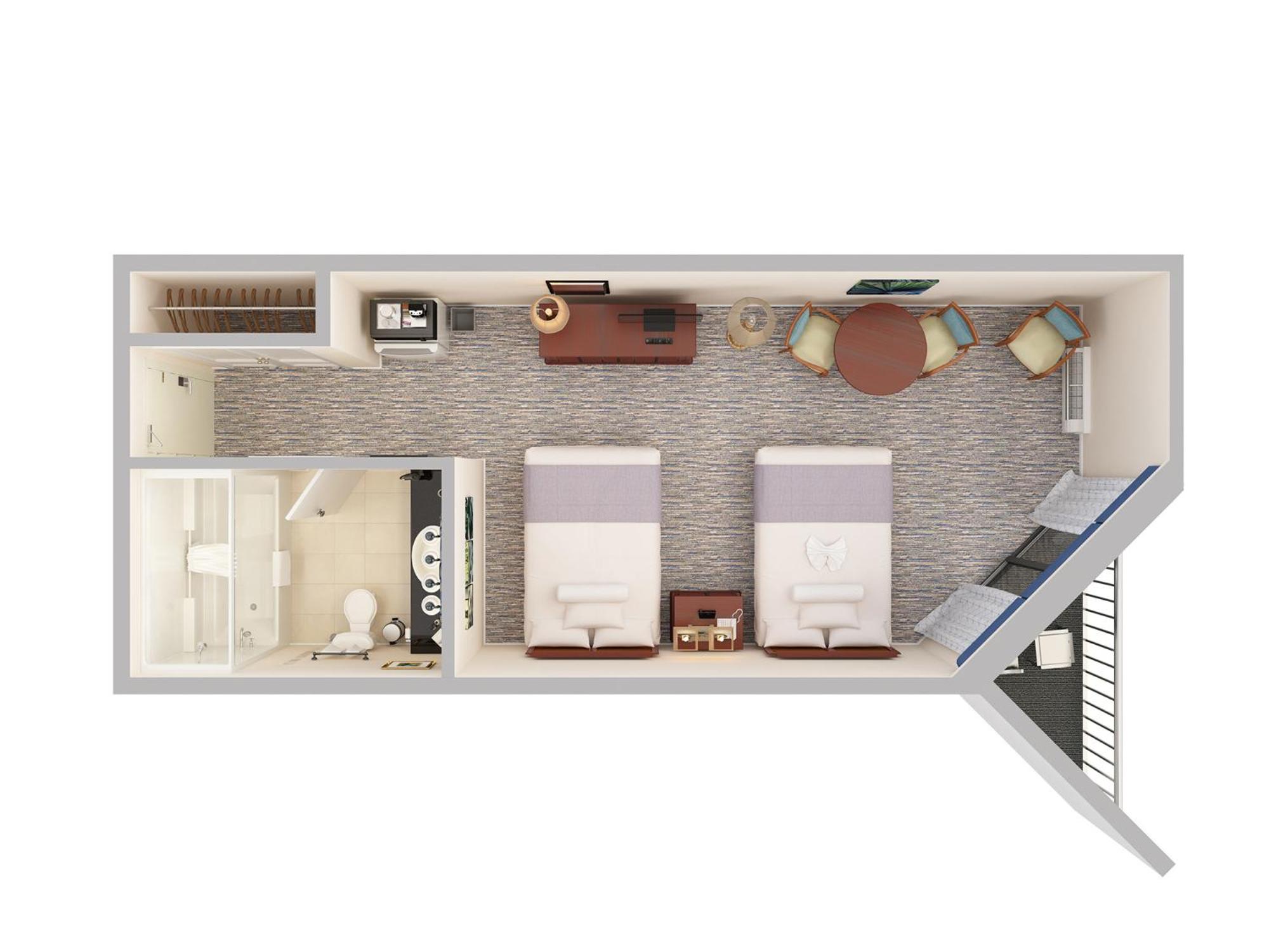 Queen Room with Two Queen Beds and Angle Ocean View - Stair Access
