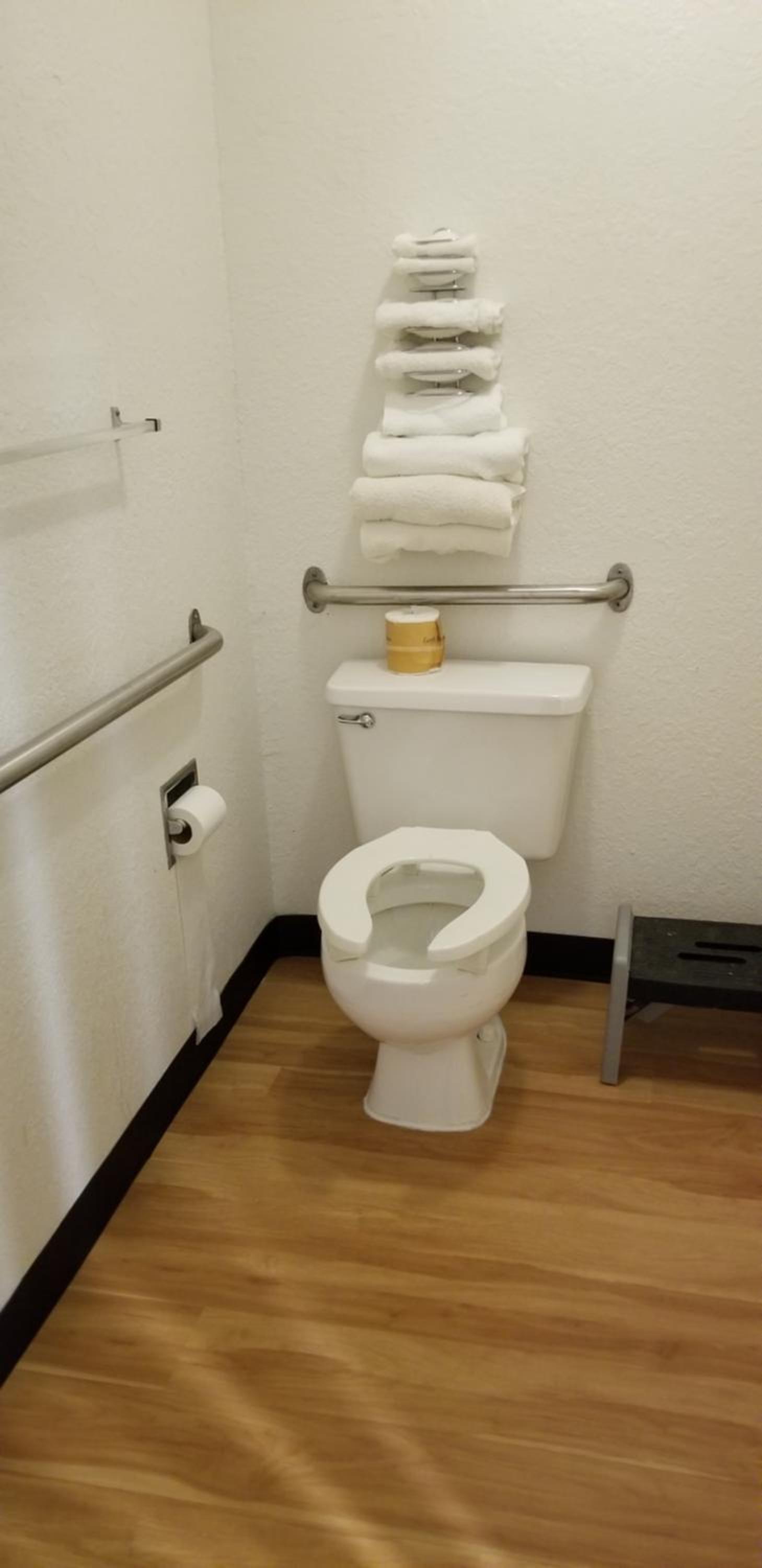 bathroom with a toilet and towel rack on the wall
