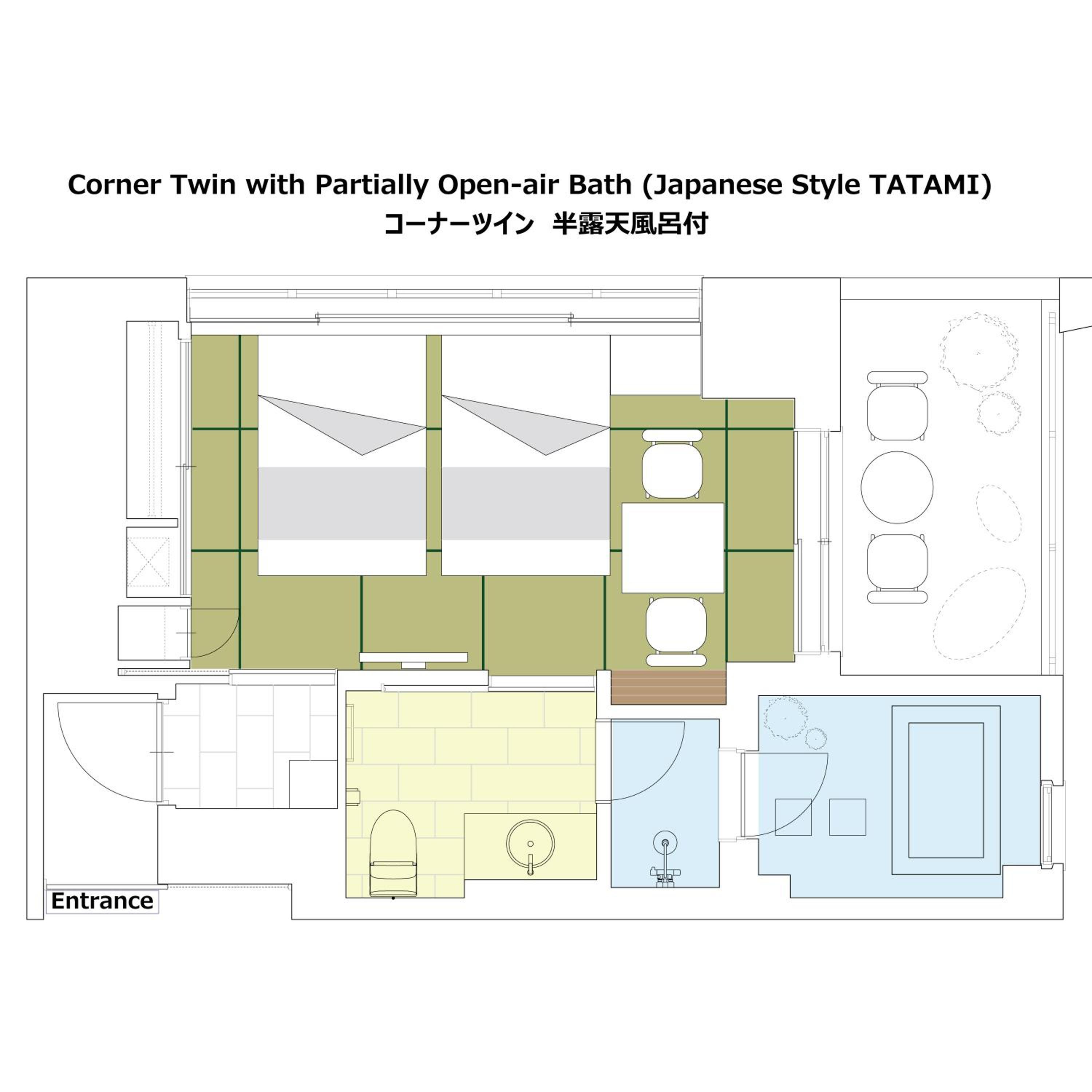 Japanese-Style Corner Twin Room with Skytree View and Partially Open-Air Bath