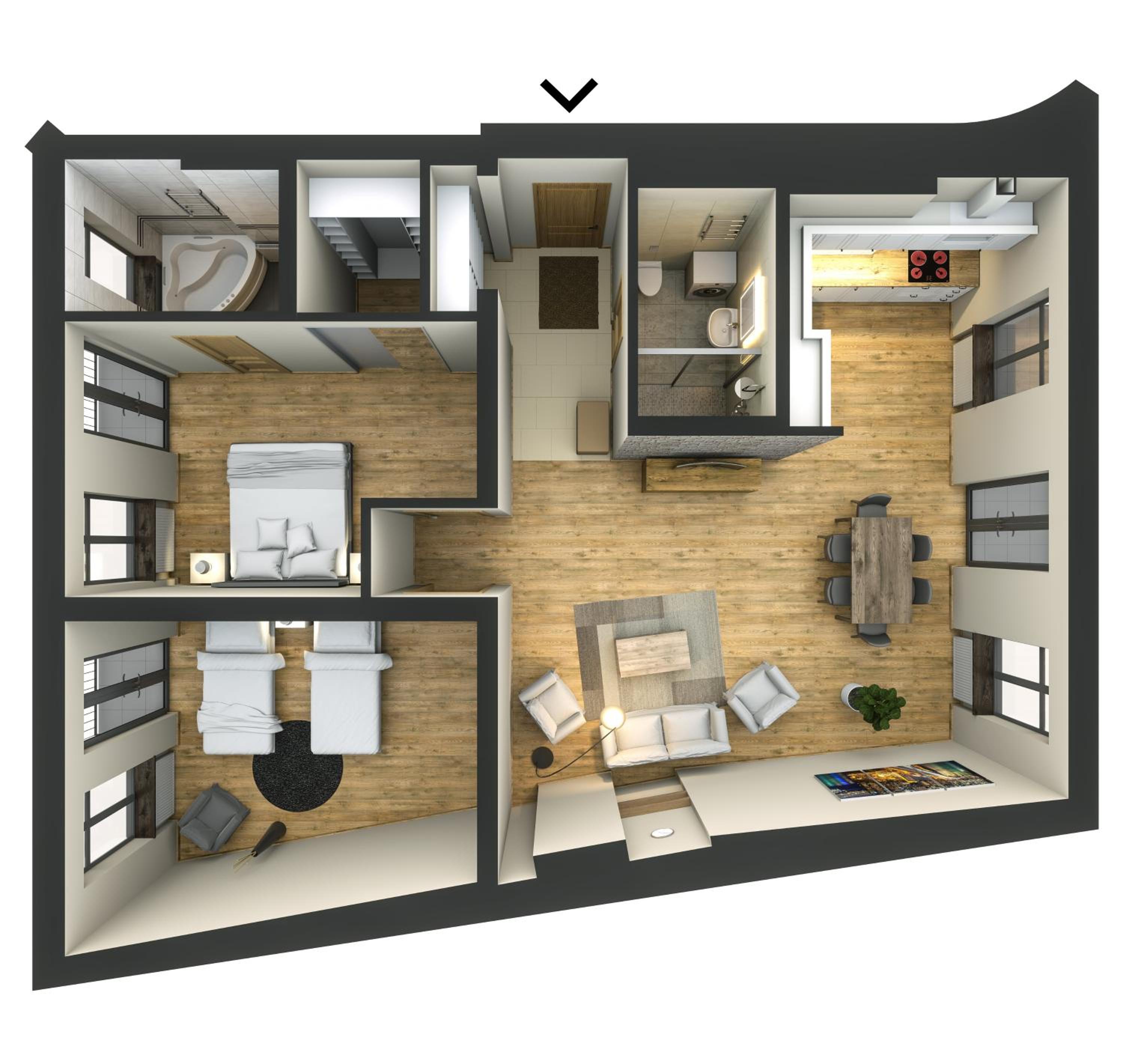 Superior Two-Bedroom Apartment with Balcony on Upper Floor