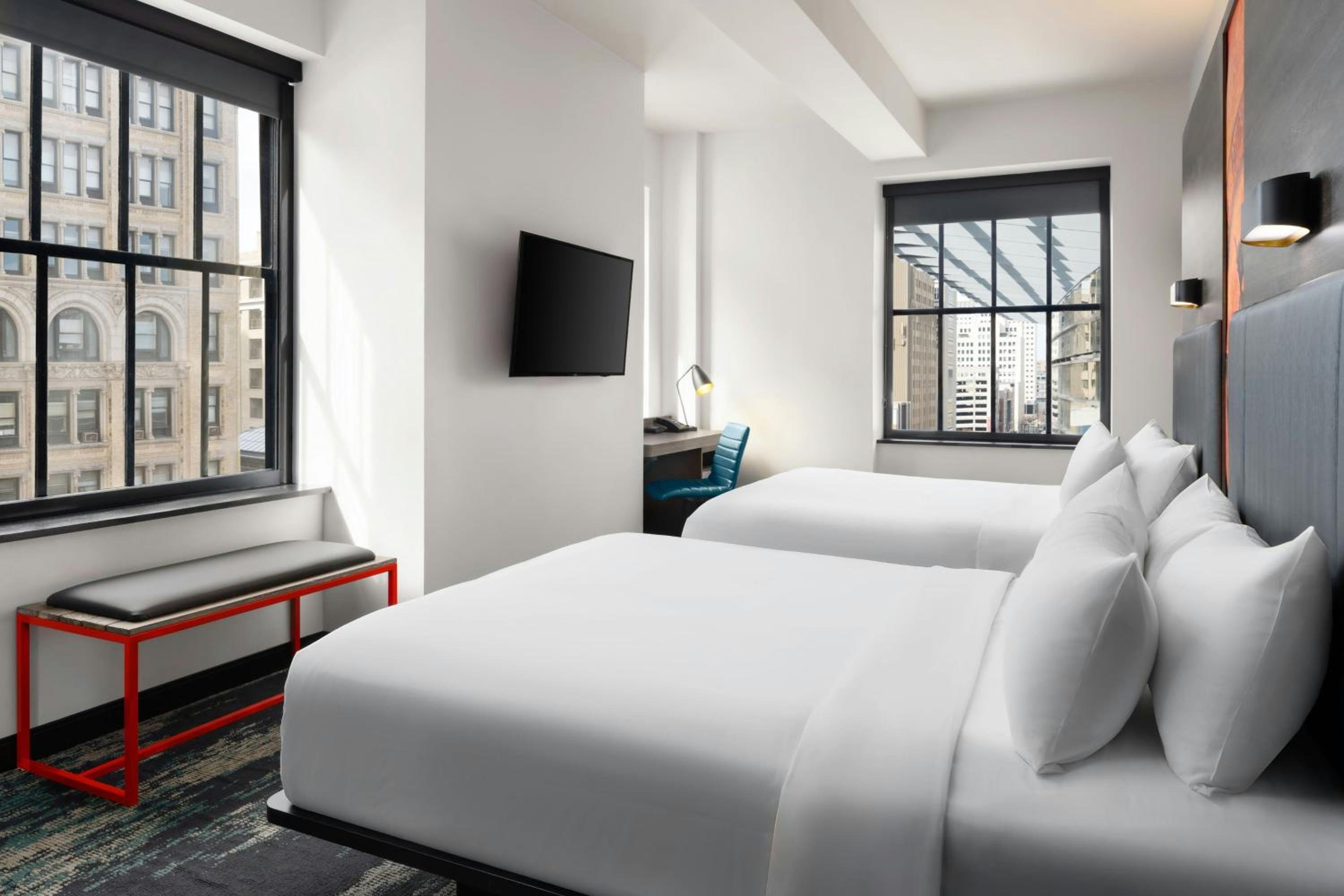 Corner Queen Room with Two Queen Beds, Dual Aspect Windows and Roll-In Shower - Mobility Access/Hearing Accessible