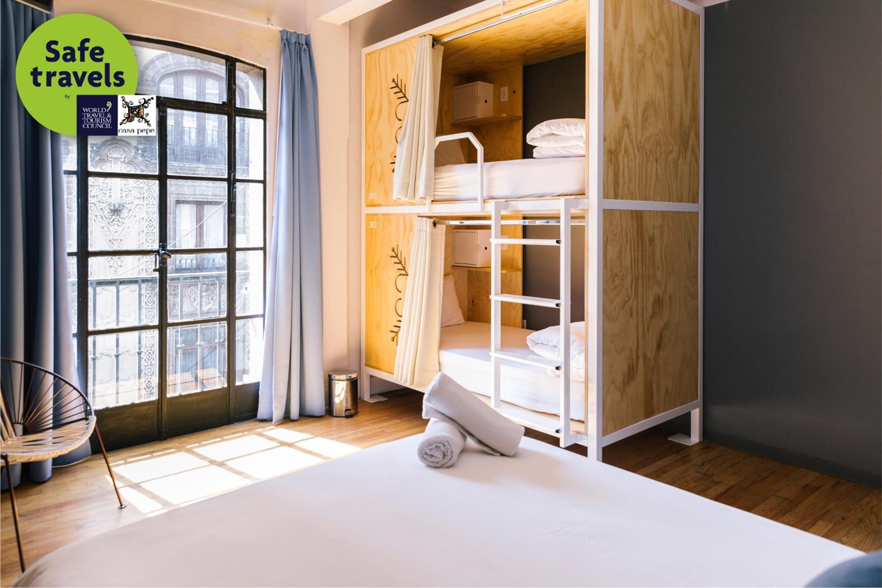 One double bed with one bunk bed