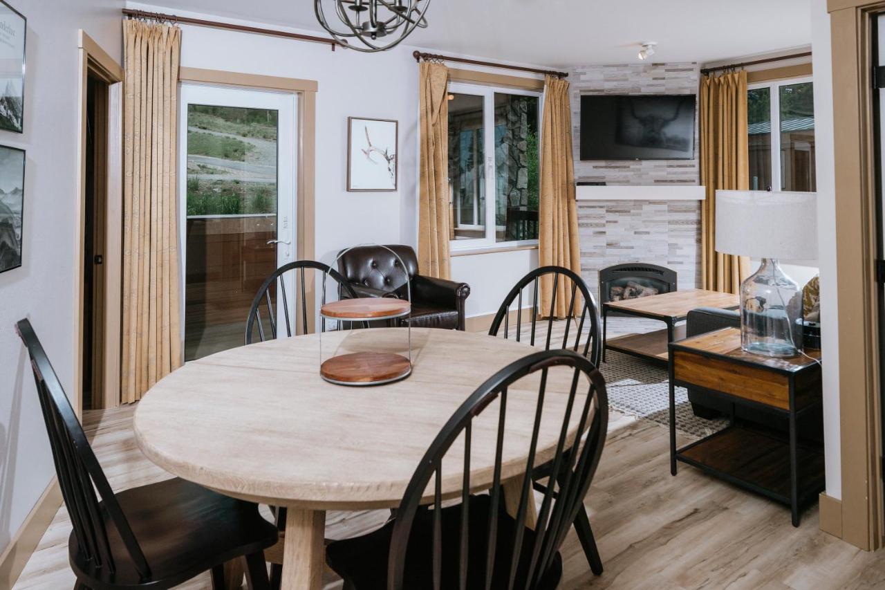 Living and dining area with fireplace