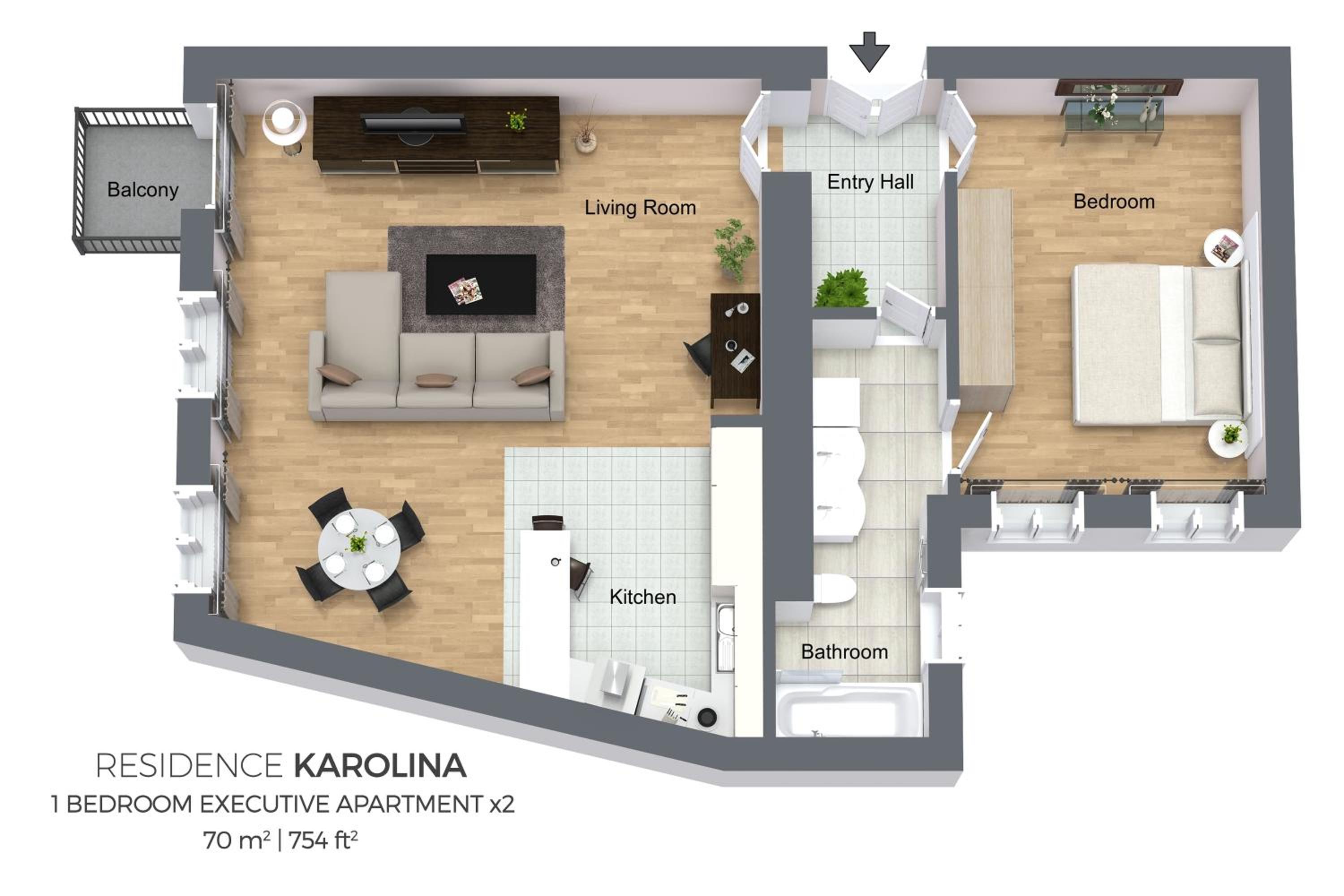 One-Bedroom Apartment with Balcony